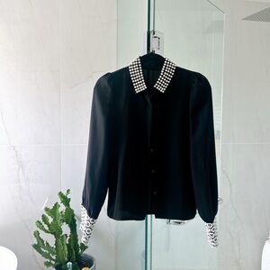NWOT Black Blouse with Studded Collar and Cuffs